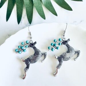 2/$30🌵 Deer Faux Turquoise Stone Southwestern Antlers Reindeer Earrings NEW